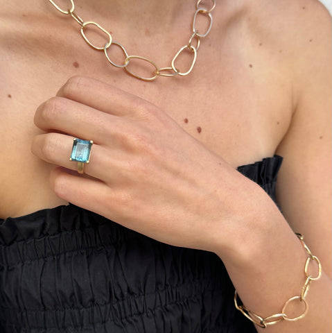 Emerald Cut Aquamarine Ring 9k Recycled Gold