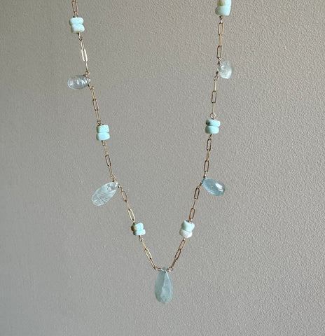 Goddess Aquamarine and Chrysoprase Chain Necklace
