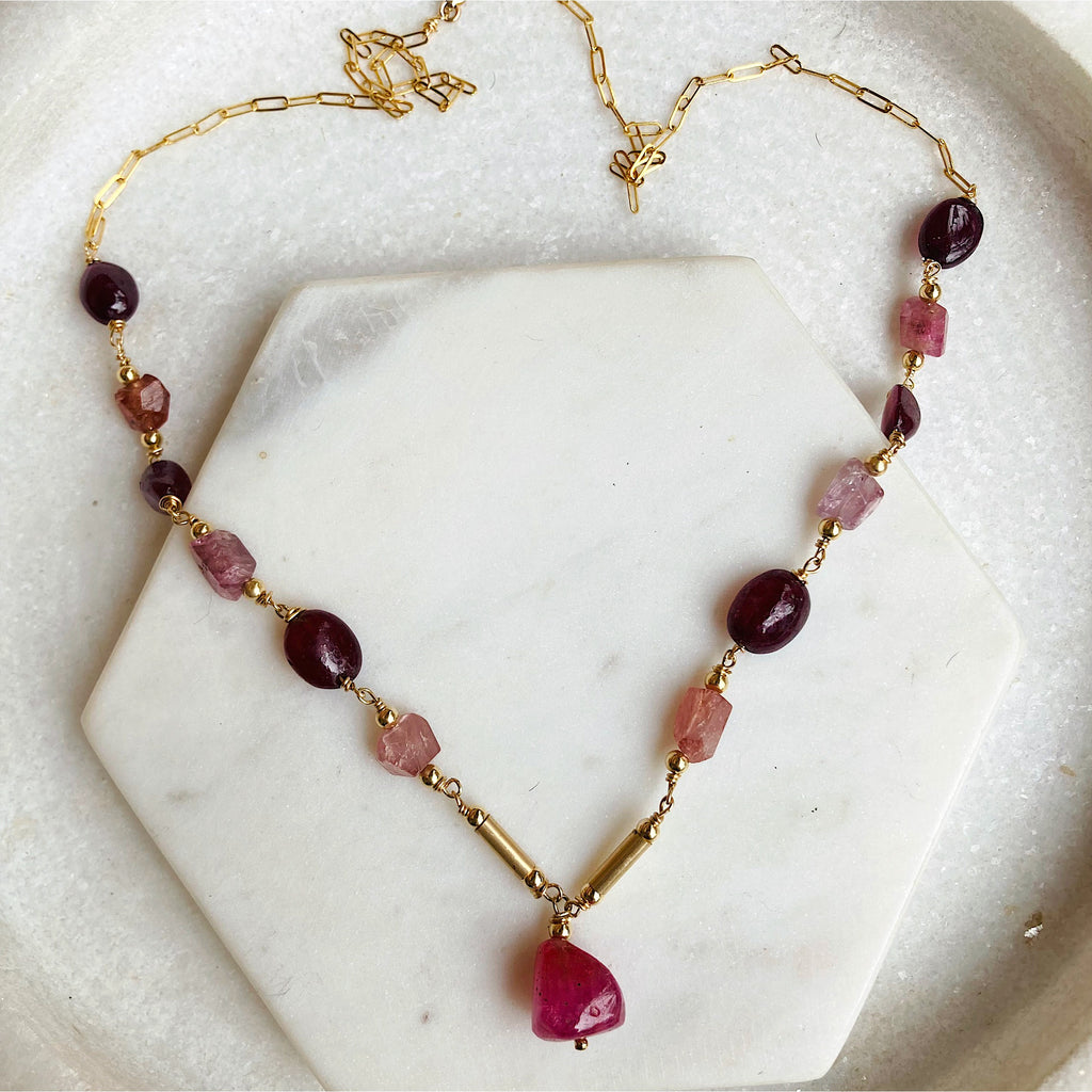 Byzantine Ruby, Sapphire and Spinel Drop Necklace