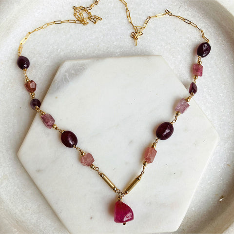 Byzantine Ruby, Sapphire and Spinel Drop Necklace