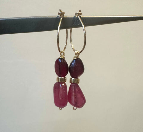 Goddess Ruby and Sapphire hoops (or hooks)
