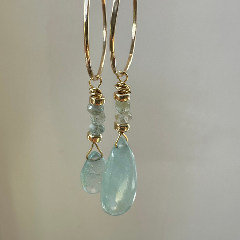 Goddess aquamarine Hoops