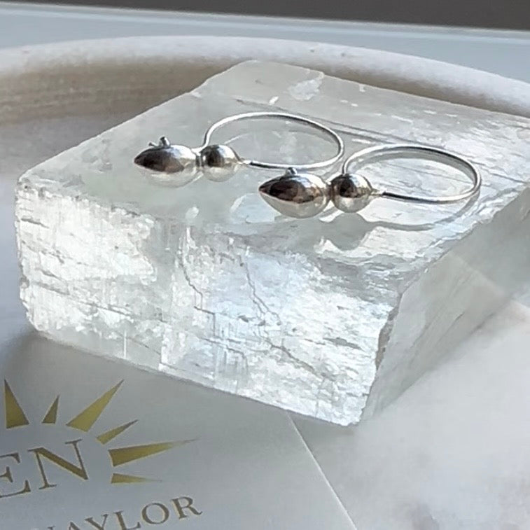 Lotus Hoop Hook Earrings- Sterling Silver