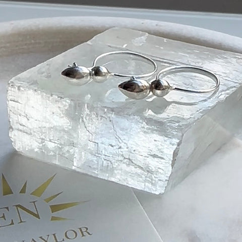 Lotus Hoop Hook Earrings- Sterling Silver
