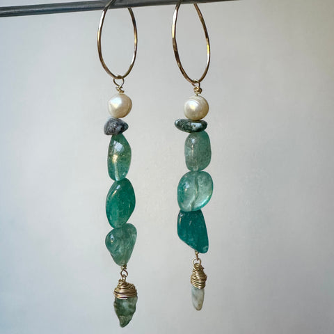 Goddess Apatite, Pearl and Larimar Earrings