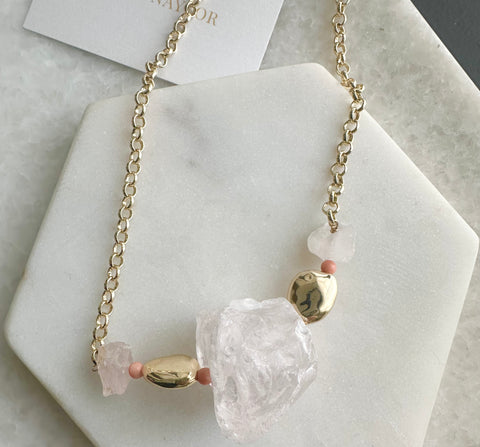 RAW Rose Quartz and Coral Necklace