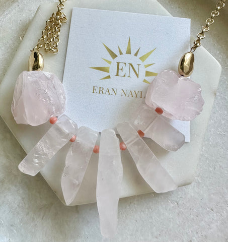 RAW Rose Quartz and Coral Necklace