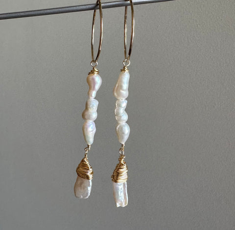 Keshi and Biwa Pearl Earrings. (hoops or hooks)
