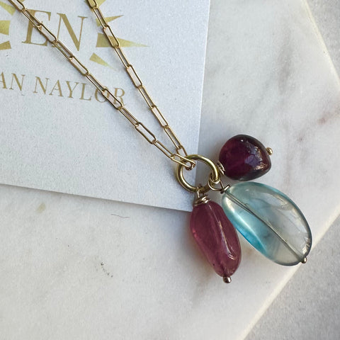 Rumi Juicy Triple Necklace. Sapphire, Ruby and Fluorite