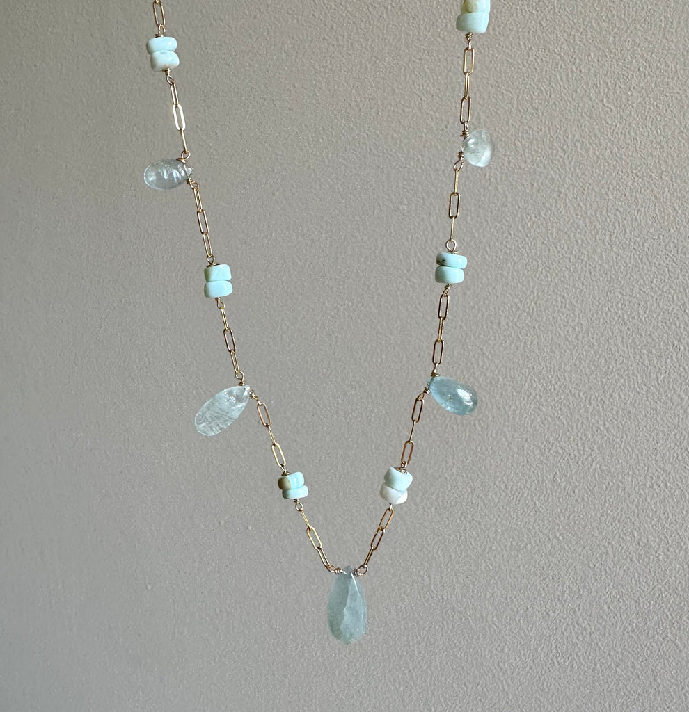 Goddess Aquamarine and Chrysoprase Chain Necklace