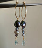 Mixed Black and Grey Pearls with Aquamarine Earrings. (hoops or hooks)