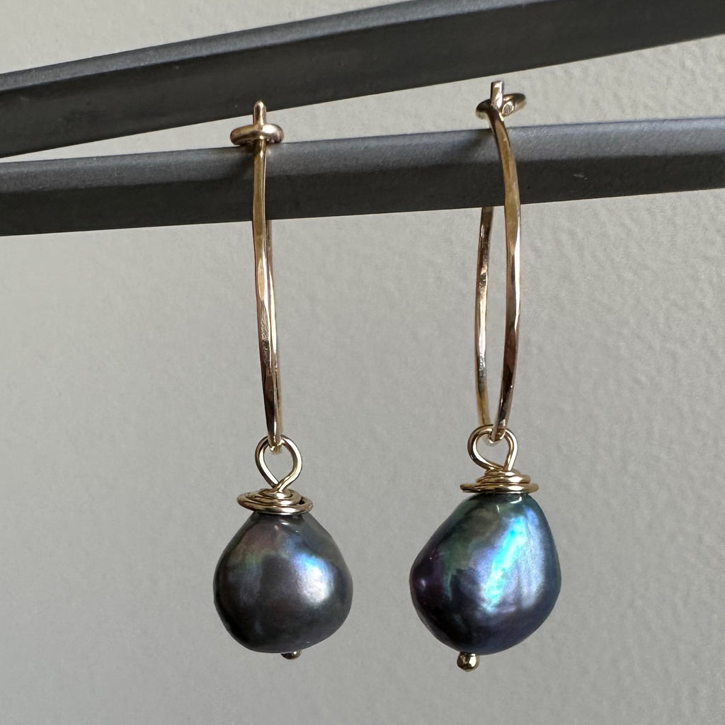 Black Pearl Earrings. (hoops or hooks)