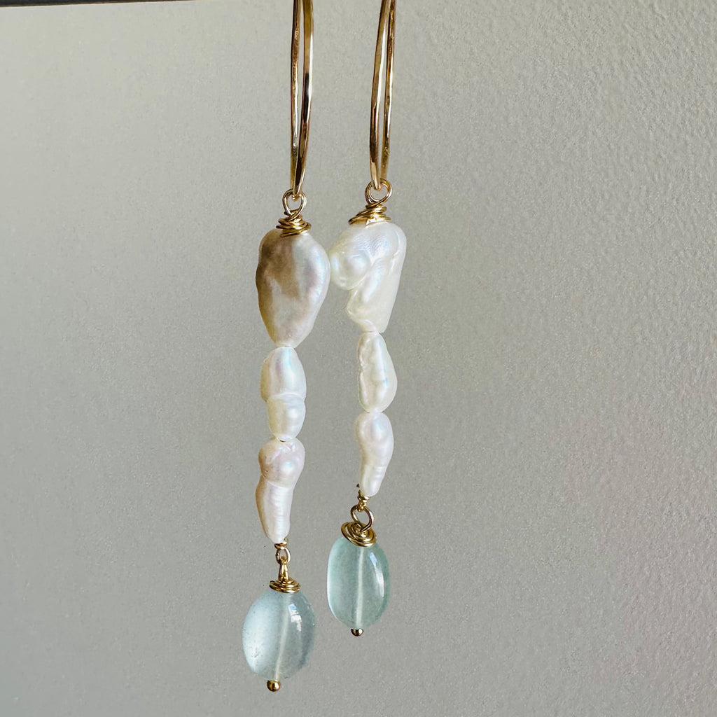 Keshi and Aquamarine Pearl Earrings. (hoops or hooks)