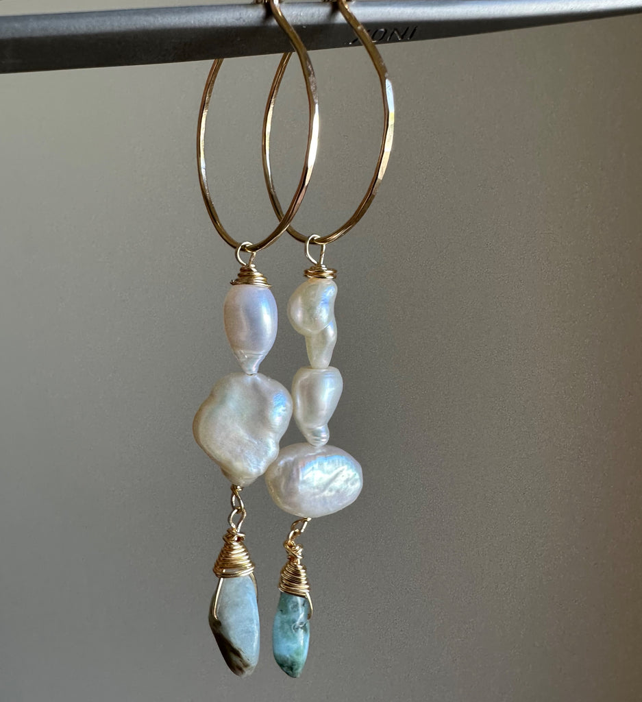 Keshi and Larimar Pearl Earrings. (hoops or hooks)