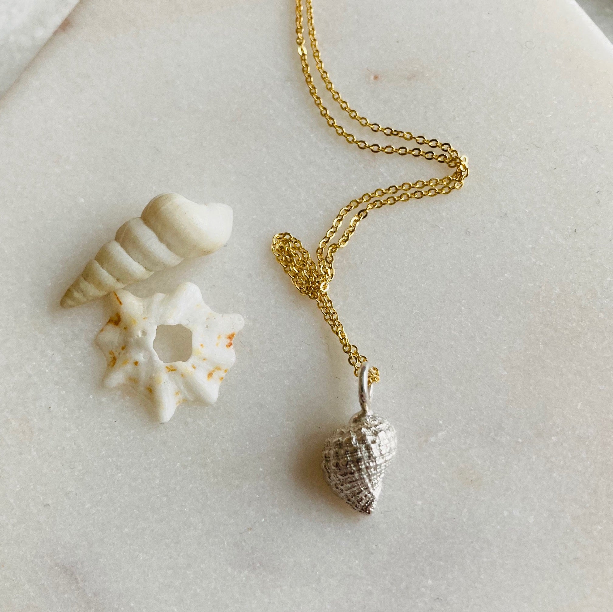 Shell Fan Necklace, Orange White Pearls Handmade Beach Jewelry Gift |  Shadow Dog Designs