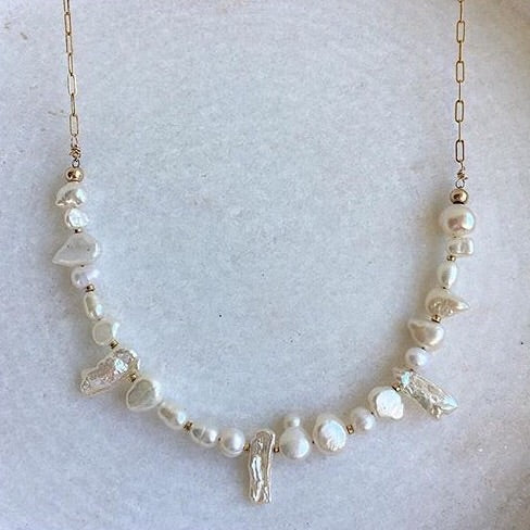 White Mixed Pearl Bar Necklace
