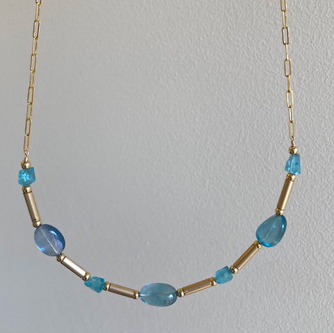 Byzantine Mixed Gemstone Bar Necklace- Blue