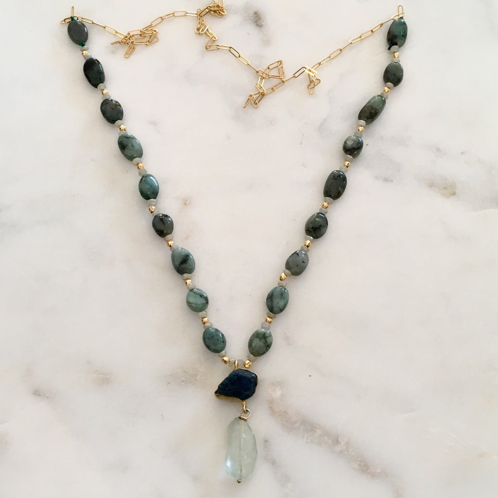 Aegean Emerald, Sapphire, Apatite and Aquamarine Necklace