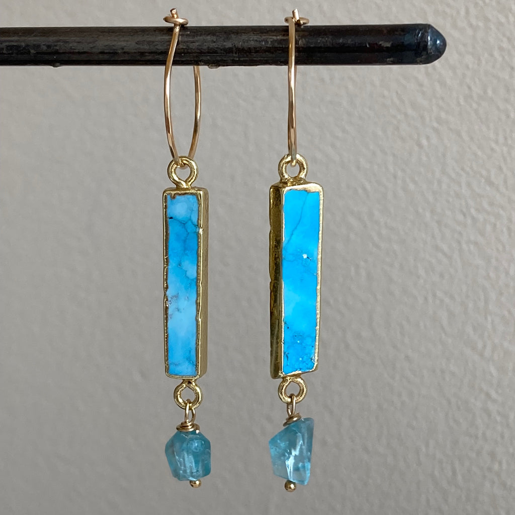 Aegean Ocean Earrings. Turquoise and Apatite. (hoops or hooks)