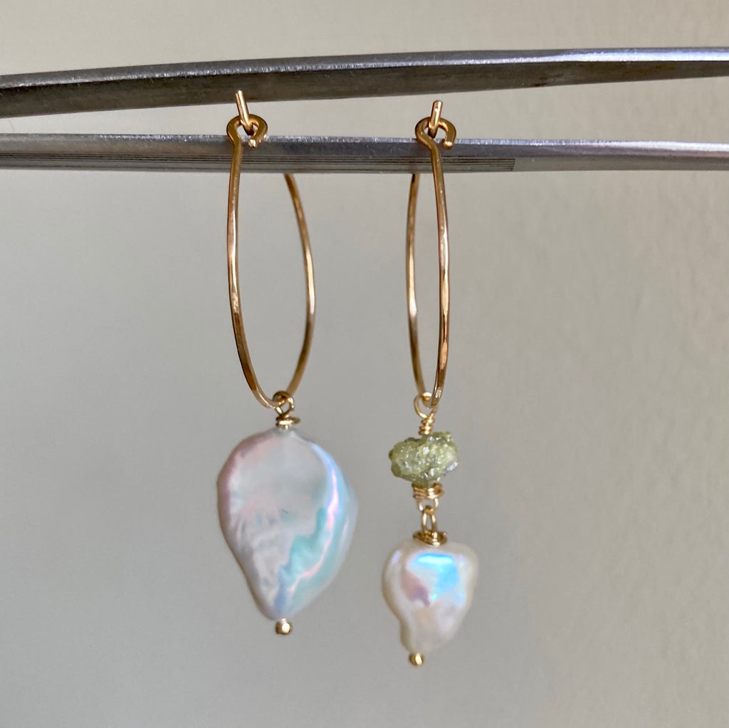 Keshi Pearl and Raw Diamond Earrings. (Hoops or hooks)