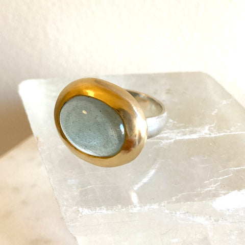 Oval Aquamarine Ring 14k gold and Sterling Silver