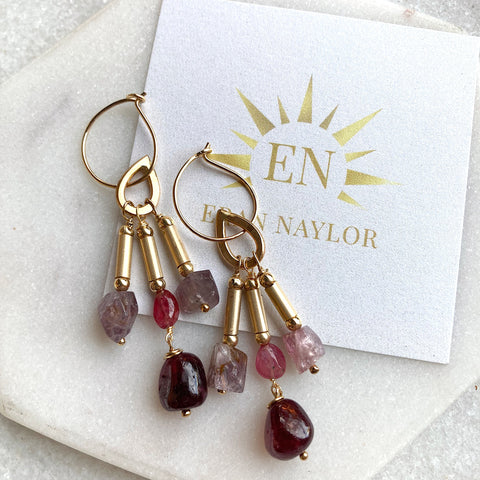 Byzantine Teardrop Earrings. One of a kind. Ruby, sapphire and Spinel.